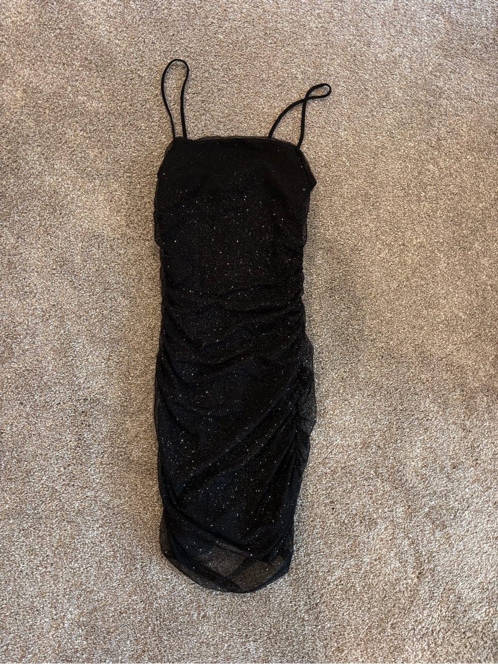 Windsor Black Sparkle Ruched Mini Slip Dress
